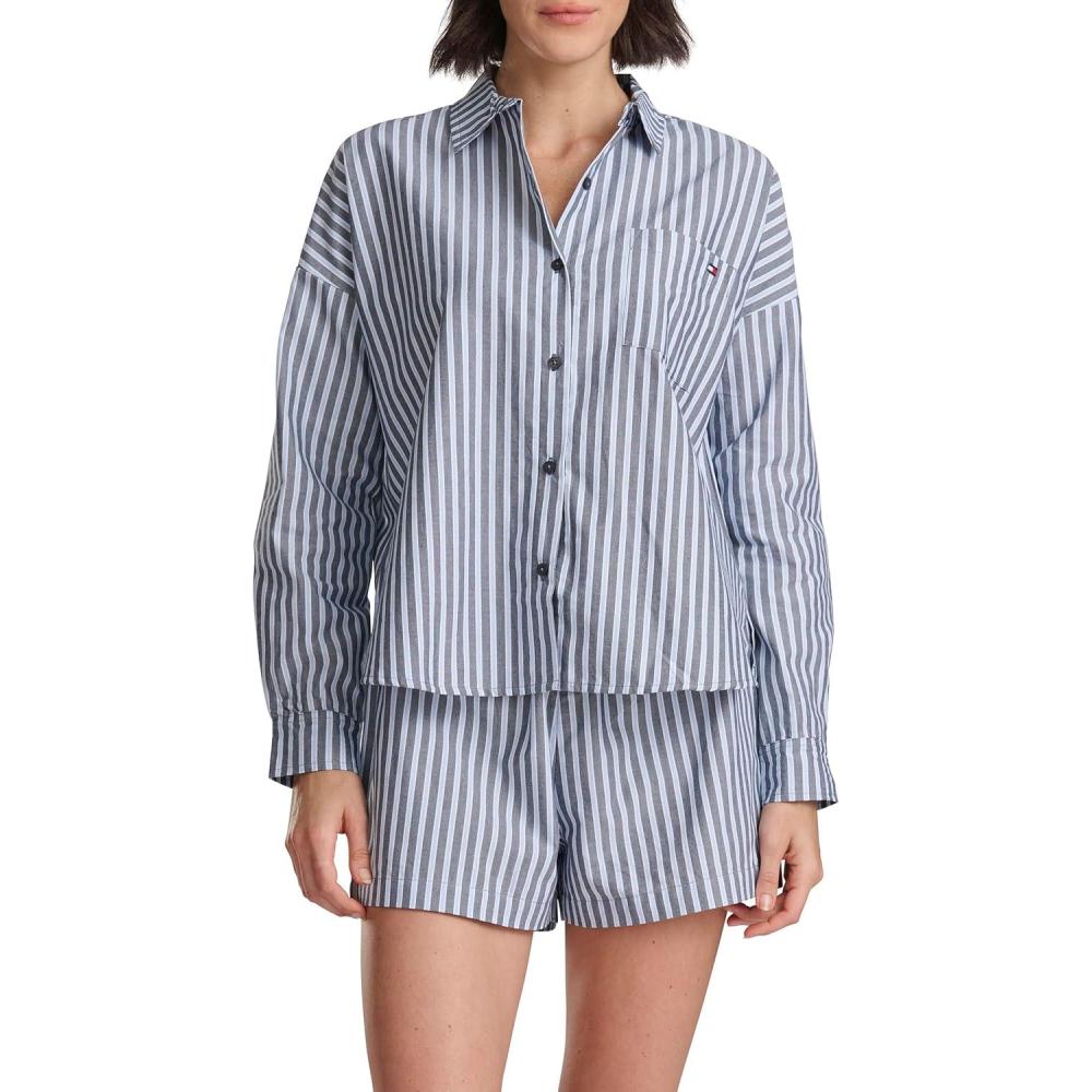imageTommy Hilfiger womens Longsleeve Boyfriend Fit SleepshirtSky Captain Stripe