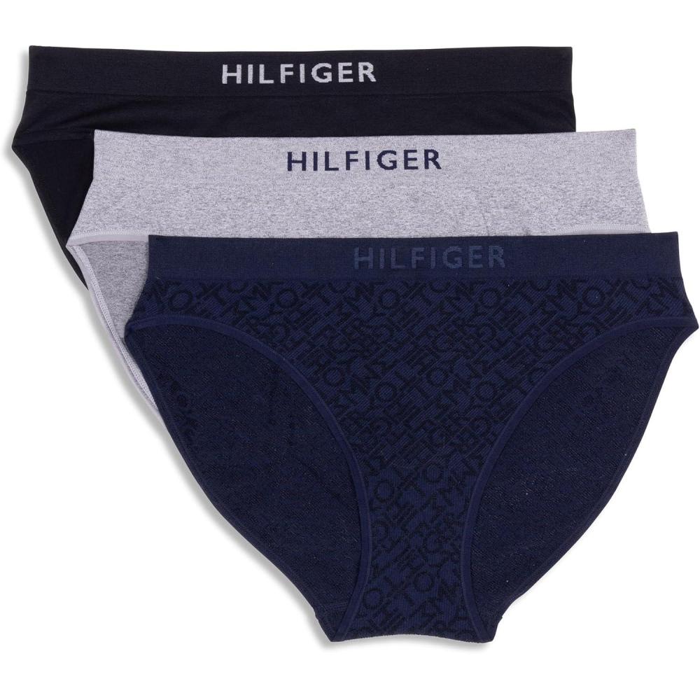 imageTommy Hilfiger womens Seamless Matte ampamp Shine Bikini Underwear 3packSky CaptainHeather GreyBlack