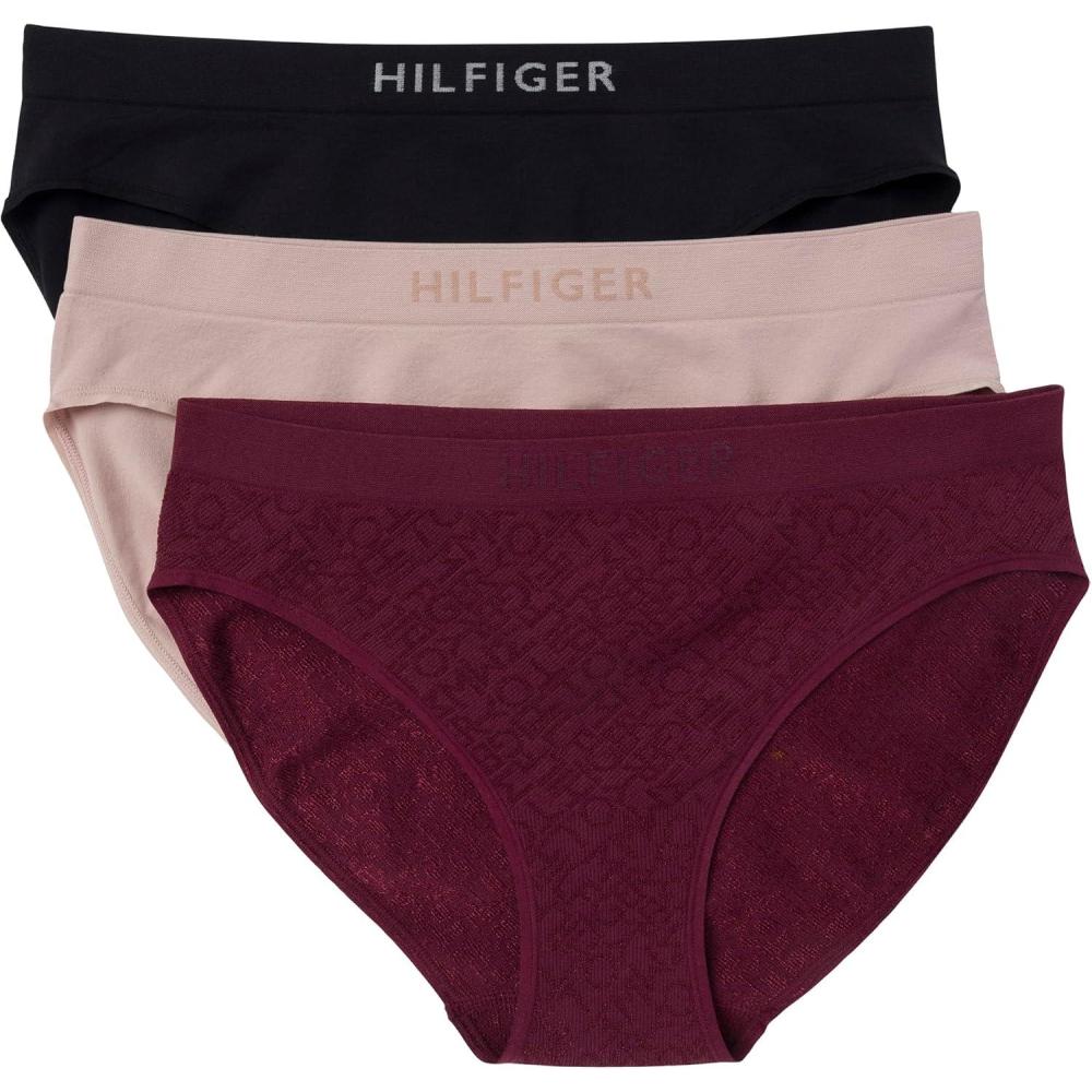 imageTommy Hilfiger womens Seamless Matte ampamp Shine Bikini Underwear 3packWindsor WineBalanced BeigeBlack