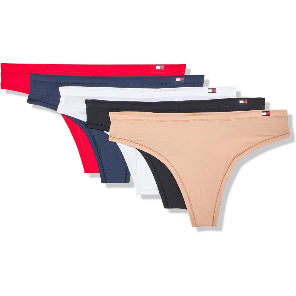 imageTommy Hilfiger womens Thong Underwear 5packSky CaptainBright WhteBlackRoebuckTango Red