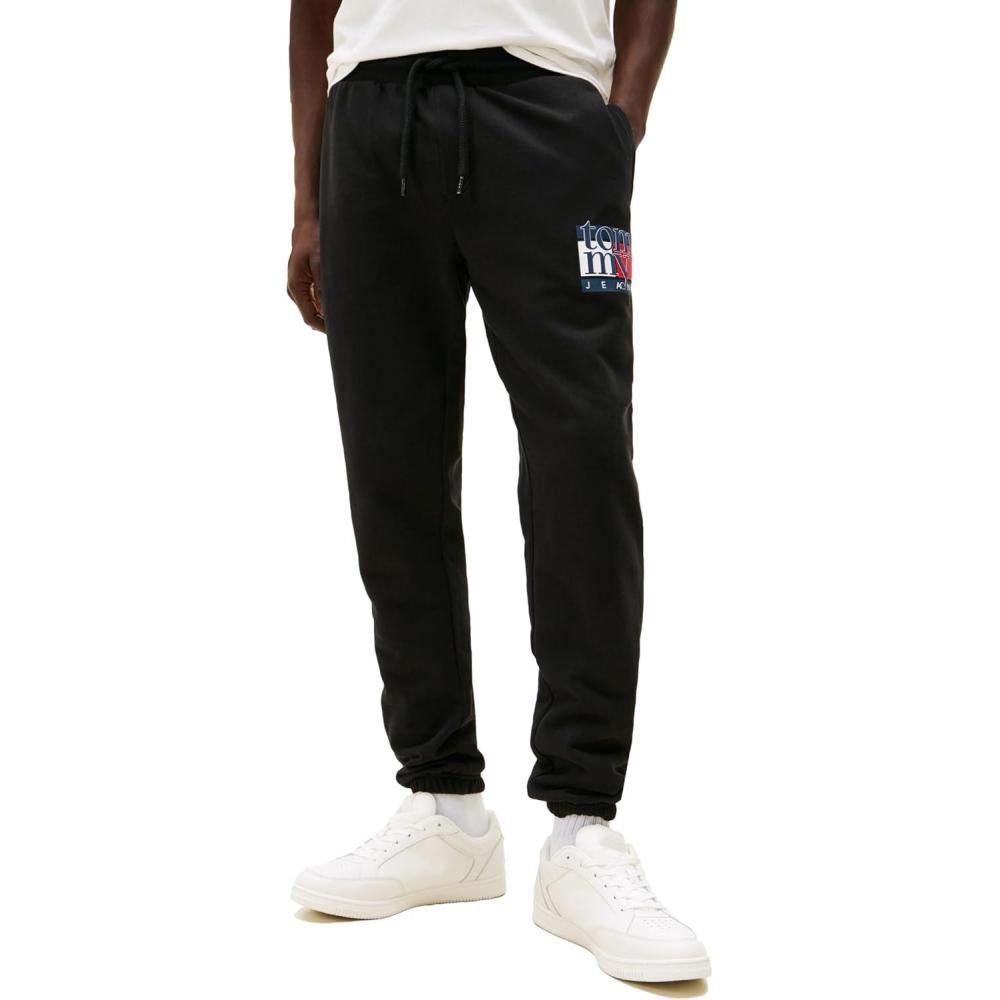 imageTommy Jeans Mens Casual Cotton Jogger Sweatpants with Printed Flag LogoBlack