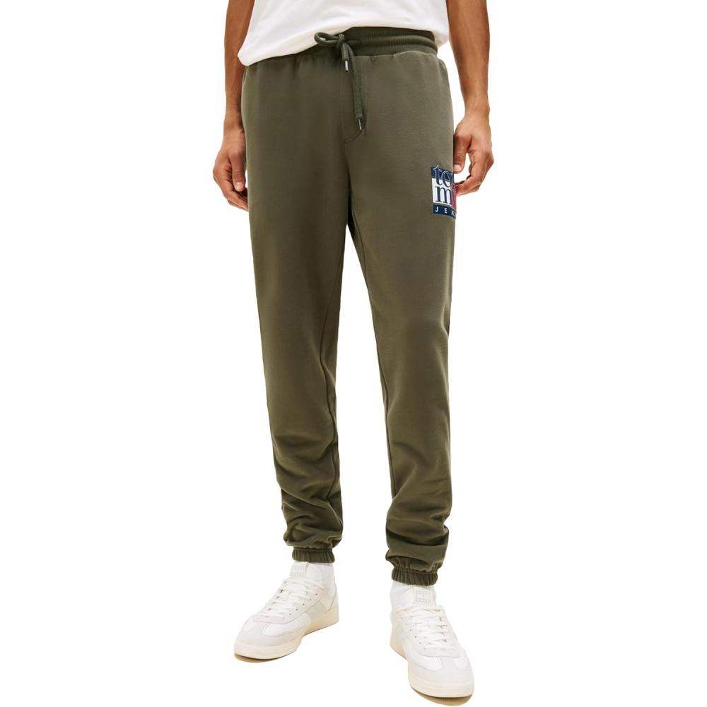 imageTommy Jeans Mens Casual Cotton Jogger Sweatpants with Printed Flag LogoPewter Green