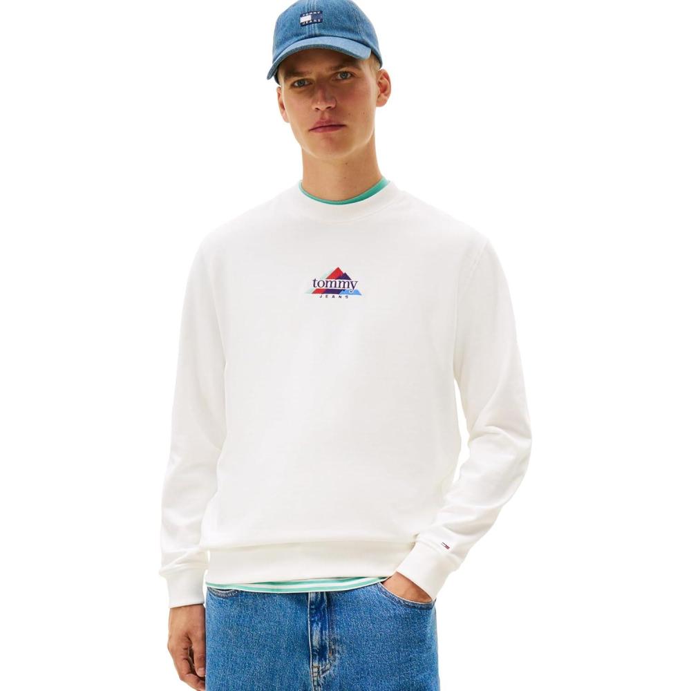 imageTommy Jeans mens Medium Weight Crewneck Sweatshirt With Embroidered Archival LogoEcru
