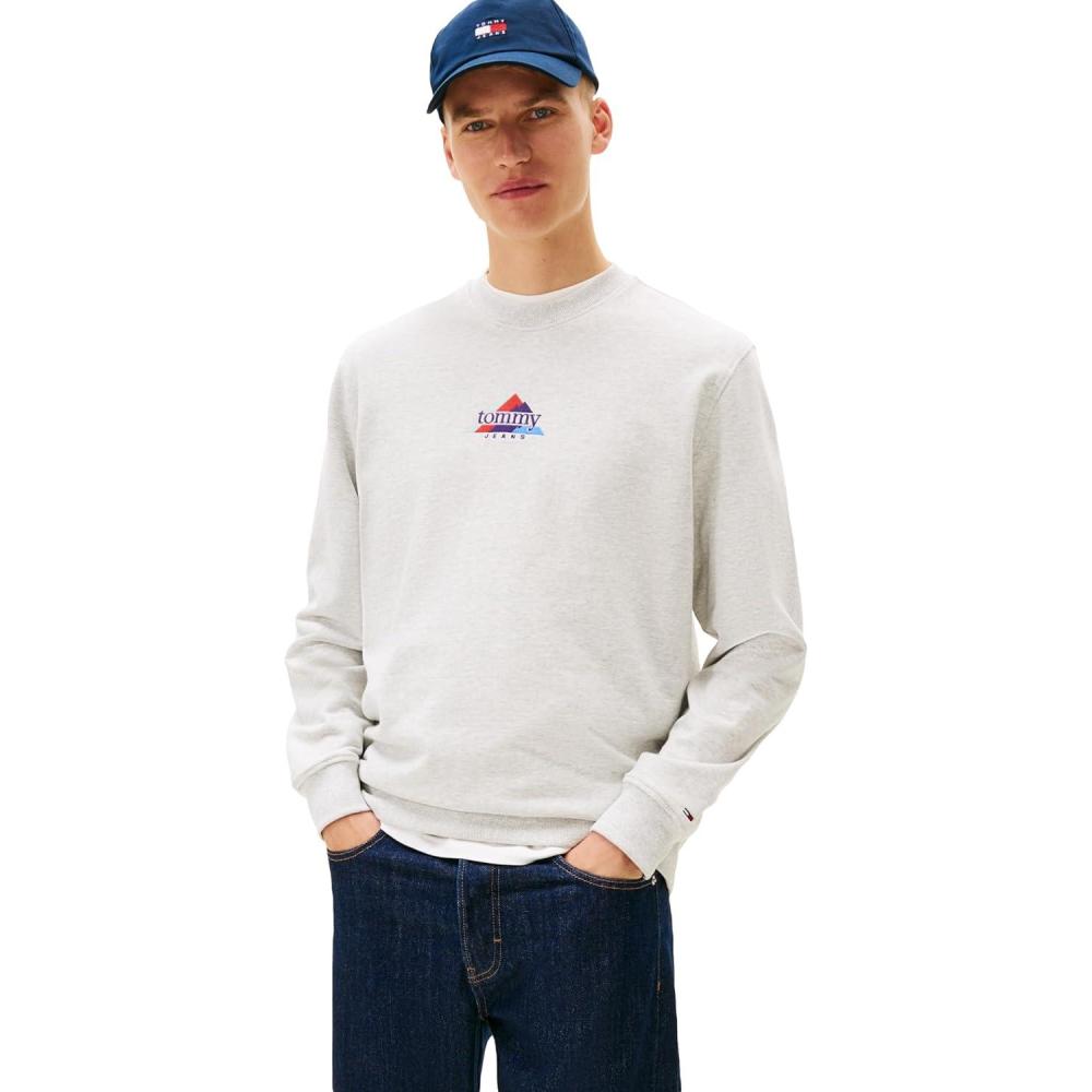 imageTommy Jeans mens Medium Weight Crewneck Sweatshirt With Embroidered Archival LogoIce Grey Heather