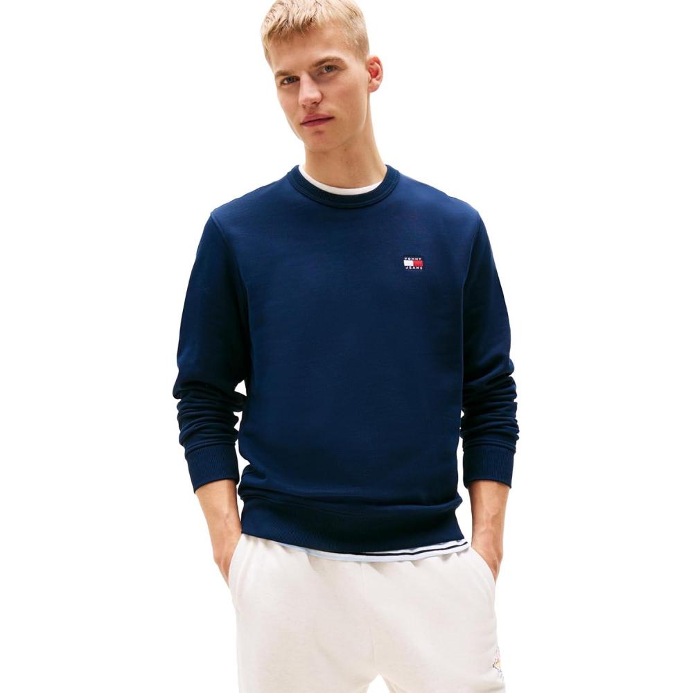 imageTommy Jeans mens Medium Weight Crewneck Sweatshirt With Embroidered Flag LogoDark Night Navy