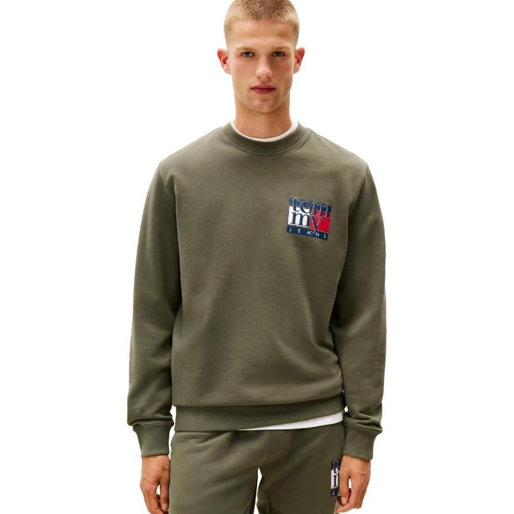imageTommy Jeans mens Medium Weight Crewneck Sweatshirt With Printed LogoPewter Green