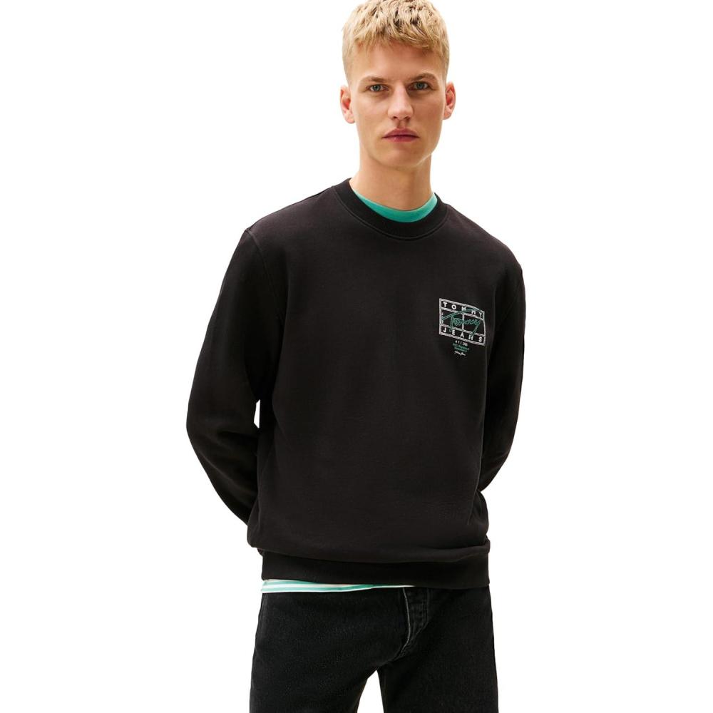 imageTommy Jeans mens Medium Weight Crewneck Sweatshirt With Signature Printed Archival GraphicBlack