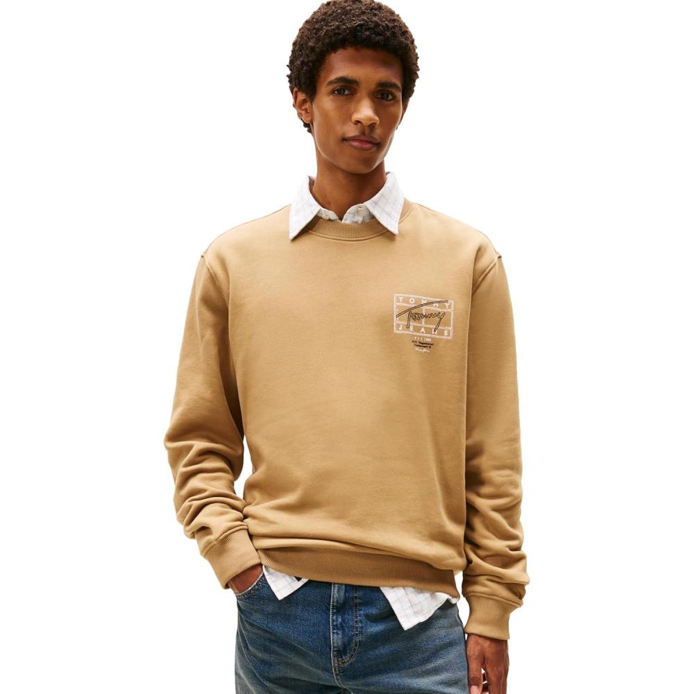 imageTommy Jeans mens Medium Weight Crewneck Sweatshirt With Signature Printed Archival GraphicDark Dune