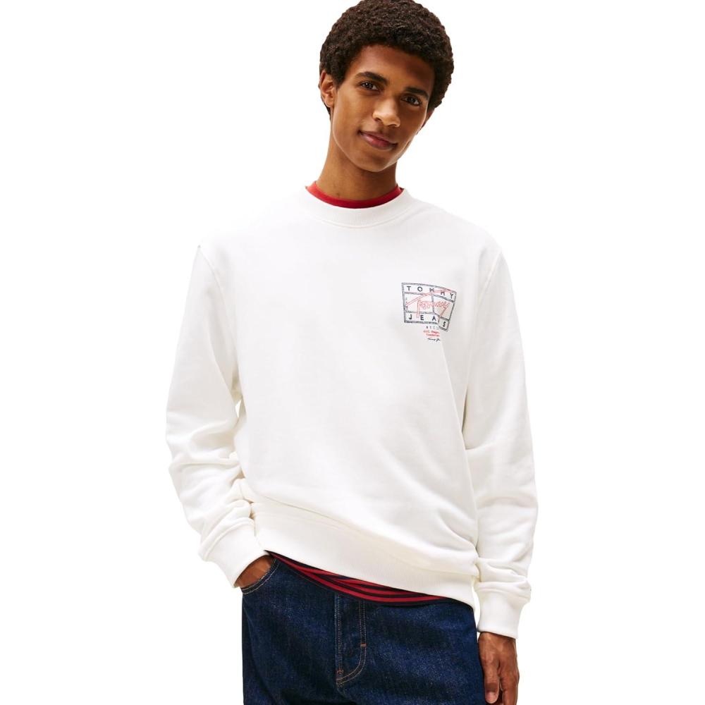 imageTommy Jeans mens Medium Weight Crewneck Sweatshirt With Signature Printed Archival GraphicEcru
