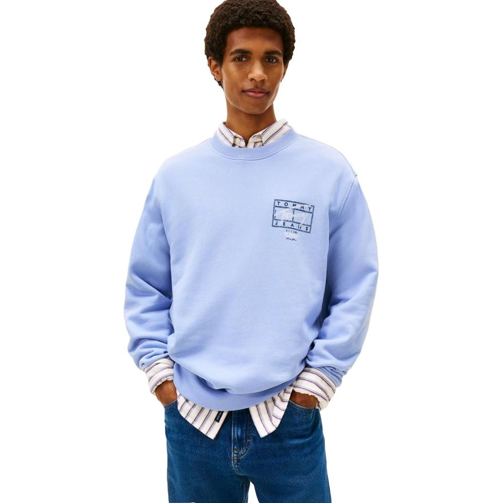 imageTommy Jeans mens Medium Weight Crewneck Sweatshirt With Signature Printed Archival GraphicNordic Iris