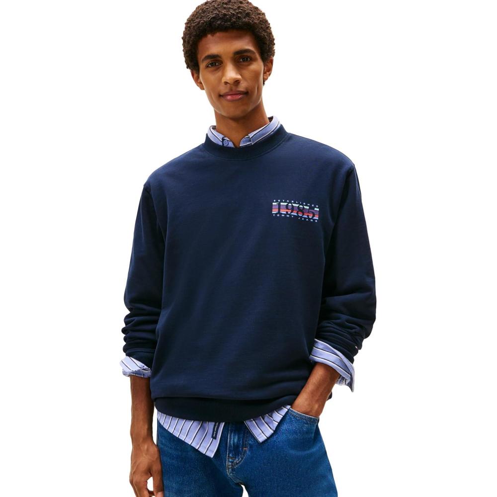imageTommy Jeans mens Medium Weight Crewneck Sweatshirt With Signature Printed Back GraphicDark Night Navy