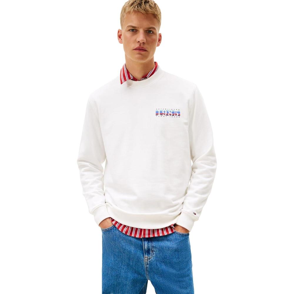 imageTommy Jeans mens Medium Weight Crewneck Sweatshirt With Signature Printed Back GraphicEcru