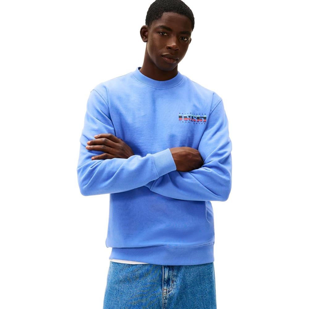 imageTommy Jeans mens Medium Weight Crewneck Sweatshirt With Signature Printed Back GraphicLight Horizon Blue