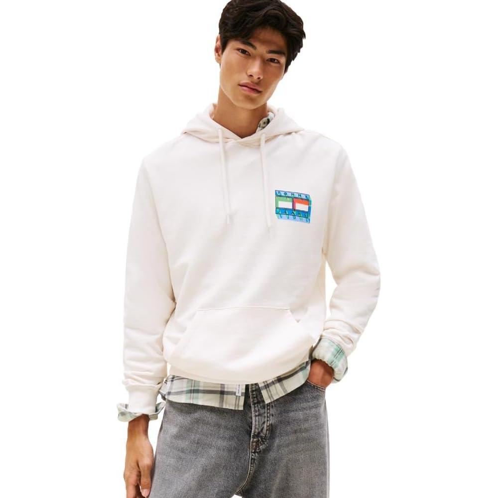 imageTommy Jeans mens Medium Weight Hoodie Sweatshirt With Printed LogoAncient White