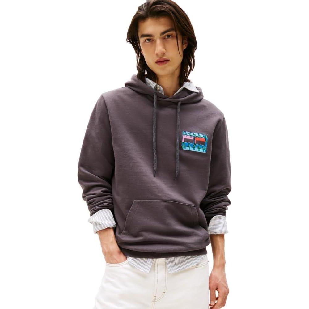 imageTommy Jeans mens Medium Weight Hoodie Sweatshirt With Printed LogoWashed Black