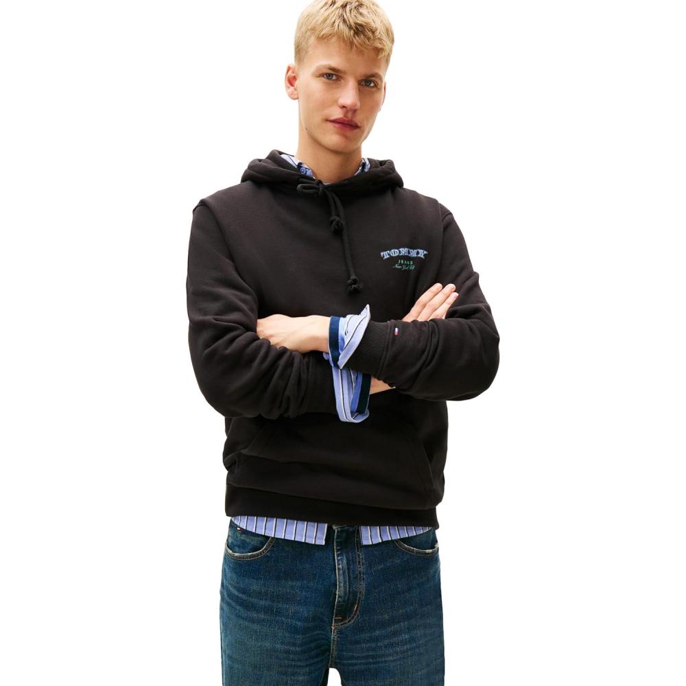 imageTommy Jeans mens Medium Weight Hoodie Sweatshirt With Printed Stacked Back GraphicBlack