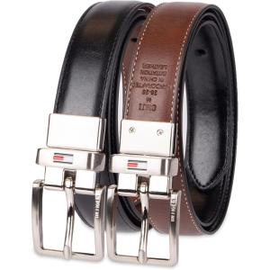 Tommy Hilfiger Big Boys’ Two-in-One Reversible Dress Belt(Black/Cognac Logo)