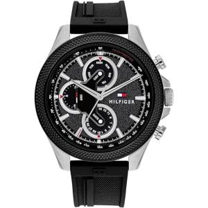 Tommy Hilfiger Men’s Multifunction Quartz Watch – 46mm Stainless Steel Case, Racing-Inspired Design, 5 ATM Water Resistant, Elegant Modern Timepiece, Gift for Him(Black-Silver)