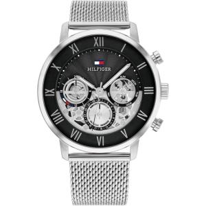 Tommy Hilfiger Men’s Multifunction Quartz Watch – Classic Roman Numerals, Open-Heart Dial, Modern Dress Watch, Gift for Him(Silver)