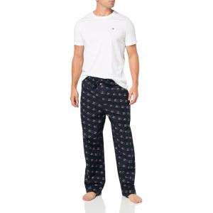 Tommy Hilfiger Men’s Poplin Sleep Set(White  Navy Logo Print)