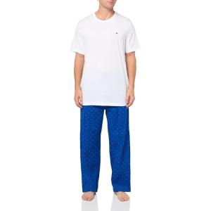 Tommy Hilfiger Men’s Poplin Sleep Set(White  Royalty Micro Flag)