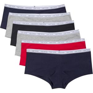Tommy Hilfiger Women’s Intimate Underwear Basics Cotton-Soft Boyshort Panties, 6-Pack(Navy /Red /Heather Grey /Black /Heather Grey)