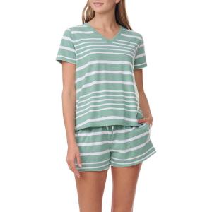 Tommy Hilfiger Women’s Sleeve Tee and Boxer Shorts Pajama Set(Green Heather Stripe)
