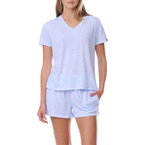 Tommy Hilfiger Women’s Sleeve Tee and Boxer Shorts Pajama Set(Sweet Blue Heather)