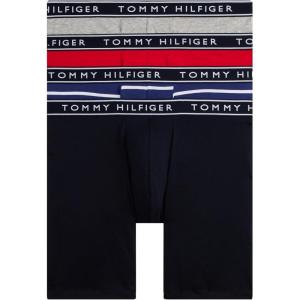Tommy Hilfiger mens Cotton Stretch 4-pack Boxer Brief(Grey Heather  Blue Ink Stripe  Primary Red  Desert Sky)