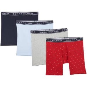Tommy Hilfiger mens Cotton Stretch 4-pack Boxer Brief(Grey Heather  Rich Red Micro Flag  Breezy Blue  Navy)