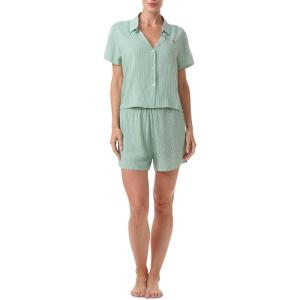 Tommy Hilfiger womens Boxy Top & High-waisted Boxer 2 Piece Pajama Set(Frosty Spruce Stripe)