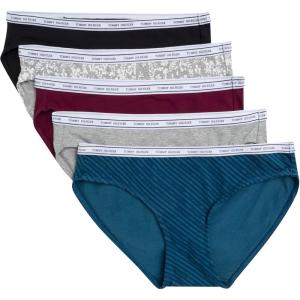 Tommy Hilfiger womens Classic Cotton Bikini Underwear With Logo Waistband 5-pack(Diagonal Th Alfalfa Blue Stripe/Heather Grey/Windsor Wine/Black/Floral Heather Grey)