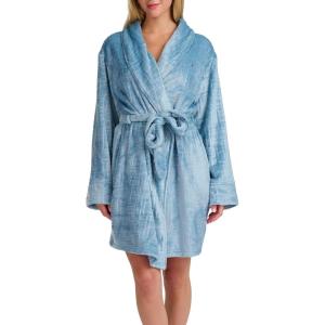 Tommy Hilfiger womens Debossed Long Sleeve Plush Robe(Mountain Spring Debossed Hilfiger Flag)