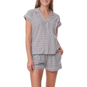 Tommy Hilfiger womens Girlfriend Short Sleeve Top and Shorts Pajama Set(Allover Logo/Heather Grey)