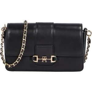 Tommy Hilfiger womens Heritage Leather Crossbody Bag With Chain Crossbody Strap(Black)
