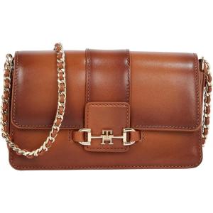 Tommy Hilfiger womens Heritage Leather Crossbody Bag With Chain Crossbody Strap(Burnished Tan)