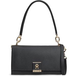 Tommy Hilfiger womens Leather Shoulder Bag With Removable Crossbody Strap(Black)