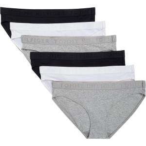 Tommy Hilfiger womens Logo Waistband Cotton Bikini 6 Pack(Heather Grey/Bright White/Black)