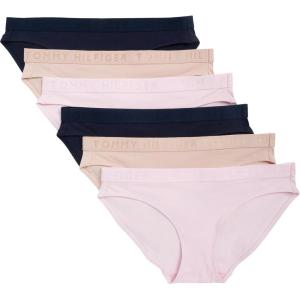 Tommy Hilfiger womens Logo Waistband Cotton Bikini 6 Pack(Pink/Beige/Navy)
