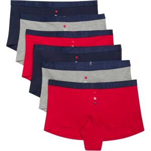 Tommy Hilfiger womens Logo Waistband Cotton Ribbed Boyshort 6 Pack(Tango Red/Heather Grey/Sky Captain)