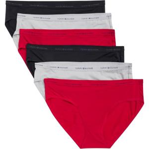 Tommy Hilfiger womens Logo Waistband Micro Bikini 6 Pack(Tango Red/Micro Chip/Black)