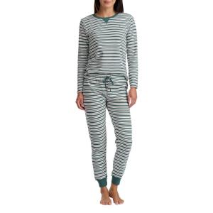 Tommy Hilfiger womens Printed Crewneck Thermal Sleep Set(Academia Green Classic Stripe)