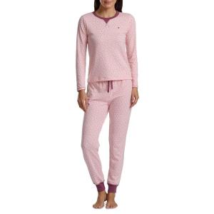 Tommy Hilfiger womens Printed Crewneck Thermal Sleep Set(Almond Blossom Starry Ditz)