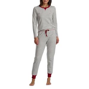 Tommy Hilfiger womens Printed Crewneck Thermal Sleep Set(Heather Grey Feeder Stripe)