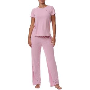 Tommy Hilfiger womens T-shirt and Open Leg Pant 2 Piece Pajama Set(Breezy Orchid)