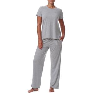 Tommy Hilfiger womens T-shirt and Open Leg Pant 2 Piece Pajama Set(Heather Grey)