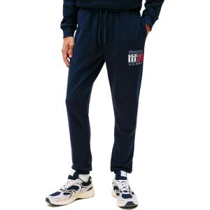 Tommy Jeans Mens Casual Cotton Jogger Sweatpants with Printed Flag Logo(Dark Night Navy)