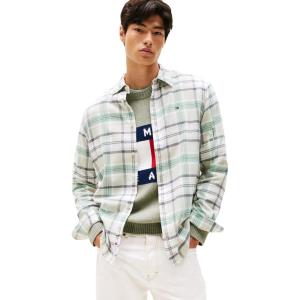 Tommy Jeans Men’s Lightweight Cotton Flannel Check Shirt(Cloudy Jade / Big Check)
