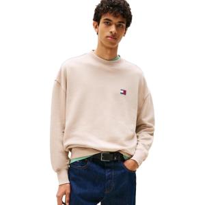 Tommy Jeans Men’s Medium Weight Crewneck Sweatshirt with Embroidered Logo(Coastal Taupe)