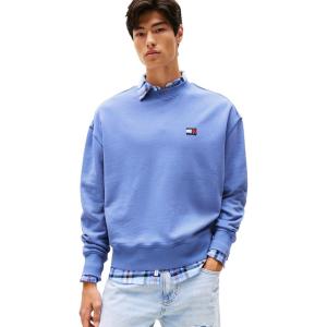 Tommy Jeans Men’s Medium Weight Crewneck Sweatshirt with Embroidered Logo(Soft Sapphire)
